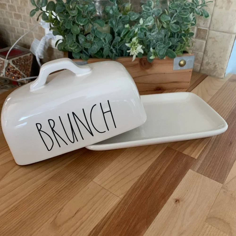 RAE DUNN “BRUNCH” LL CERAMIC BUTTER DISH W/HANDLE - Picture 2 of 8